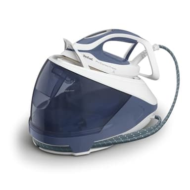 Tefal Pro Express Protect Dampfbügelstation, 7,6 Bar Dampfdruck, variable Dampfmenge: 140 g/Min., Dampfstoß: 550 g/Min., Anti-Kalk-Kollektor, vertikale Dampffunktion, blaugrau/weiß, GV9225