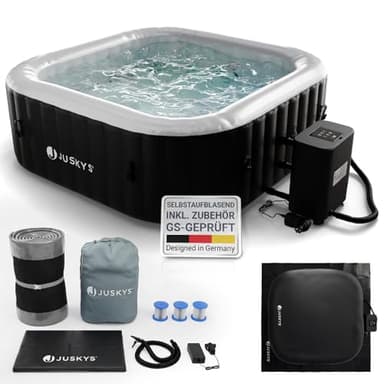 Juskys® Whirlpool SpaLuxe – Aufblasbar, 130 Sprudeldüsen, 3000W Gesamtleistung, PVC laminiert, Schwarz/Weiß