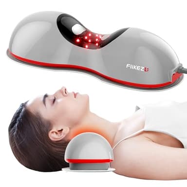 Flikeze Beheizter Nackenstrecker mit Rotlichttherapie, kabelloses Nacken traktionsgerät zur Linderung von Nackenschmerzen und zur Schulterentspannung, Nackenmassagegerät für Zuhause und Büro
