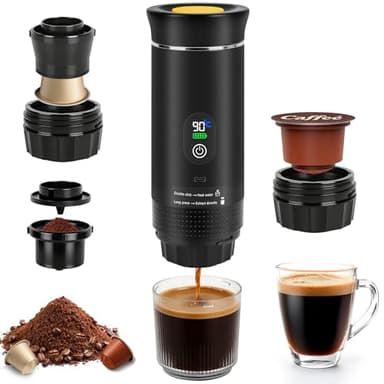 DAJASD Tragbare Espressomaschine, 3-in-1 Akku Kaffeemaschine, 12v Mini Kaffeemaschine für Unterwegs mit USB & Display, Kaffeemaschin Auto, Kapseln & Gemahlener Kaffee für Reise Camping Wohnmobil