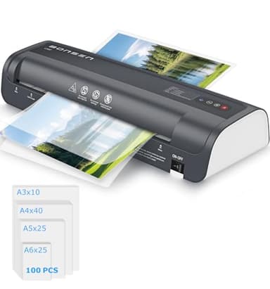 BONSEN Laminiergerät A3 mit Never Jam Technologie, 100 Laminierfolien inkl, Präzise NTC-Temperaturkontrolle, Schnelllaminierung für Zuhause, Schule, Büro, L3402