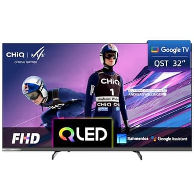 CHIQ L32QST 32 Zoll QLED Pro Smart TV - Rahmenloses Metall-Design, FHD, 90% DCI-P3, HDR10, Dolby Audio, Sprachsteuerung, Kompatibel mit Apple AirPlay, Prime Video, YouTube