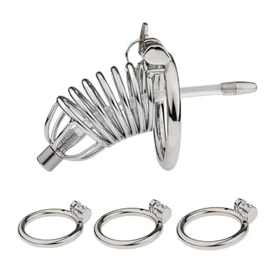 SeLgurFos Chastity Cage aus Edelstahl für Männer mit einem Ring oder 3 Cock Ringen Peniskäfig SM Bondage Sexspielzeug Penis Kontrolle (3 Rings+dilator)