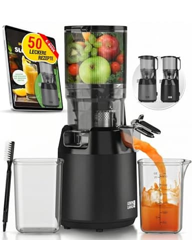 LEBENLANG Entsafter Slow Juicer - Inkl. Rezeptbuch & Große 130mm Öffnung I Perfekt für Obst ganze Früchte und Gemüse 100% BPA-Frei I Best Juicer Machine Saftpresse elektrisch Masticating Green Press