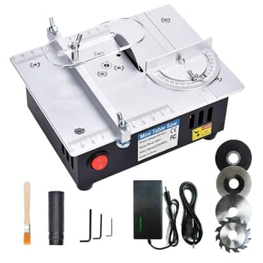 Lomhyve Tischkreisäge mit 4 Klingen, 7-Gang-Netzteil Einstellbarer, Tischkreissäge Klein Tragbare Präzisions, Table Saw Blade 0,1-15mm Sägeblatt Hönverstellbarer, Mini Tischkreisäge für DIY-Holz