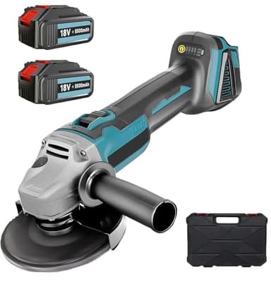 JunmuDSG Bürstenloser Akku Winkelschleifer Ø125mm 10000 U/min für 18V Makita Akkus - Akku Flex Trennschleifer Komplett-Set mit 2x 5500mAh Akkus & Ladegerät - Zum Schneiden, Schleifen, Polieren