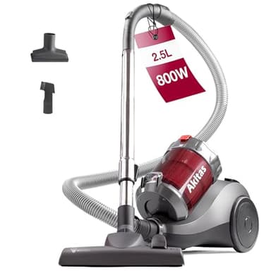 Akitas 800W Beutelloser Staubsauger ohne Beutel mit starker Saugkraft und deutschem Wessel-Werk 2-in-1-Bürstenkopf für Hartböden und Teppiche