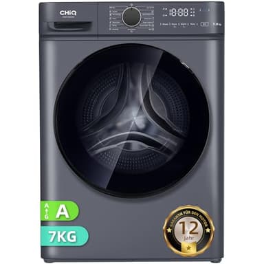 CHiQ Waschmaschine 7kg, InverterMotor, EEK A| 60x46,5x84cm, Große Tür| Eco, Speed Wash, Auto Clean, Kindersicherung|1200 U/Min, Washer Grau, CW07123863AX