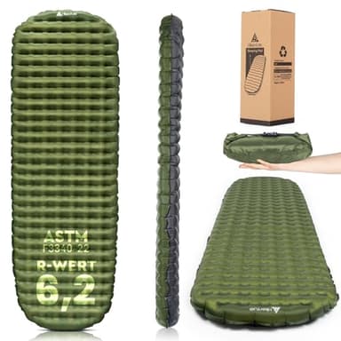 HIKENTURE Isomatte Camping R-Wert 6,2, 8CM Dicke Aufblasbare Isomatte Ultraleicht, Warme Schlafmatte Isolierte Luftmatratze Kleines Packmaß 4 Jahreszeiten für Outdoor, Wandern, Zelt - B4