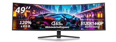 CRUA 49" Curved Gaming-Monitor, Ultrawide Curved Monitor,DQHD(5120 x 1440),144 Hz/165 Hz,120% sRGB,1500R,32:9,FreeSync,höhenverstellbarer Ultra-Breitbildmonitor,HDMI 2.1 & DP 1.4,Wandmontage–Schwarz