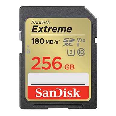 SanDisk Extreme SDXC UHS-I Speicherkarte 256 GB (V30, 180 MB/s Übertragung, U3, 4K UHD Videos, SanDisk QuickFlow-Technologie, wasserdicht, stoßfest, temperaturbeständig)