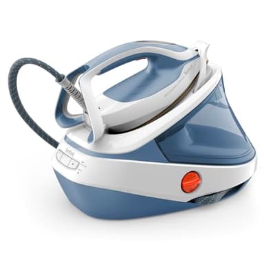 Tefal Pro Express Ultimate Dampfbügelstation, 7,6 Bar Dampfdruck, konstante Dampfabgabe: 155 g/Min., Dampfstoß: 580 g/Min., ohne Einstellungen, vertikale Dampffunktion, Weiß/Blau, GV9710