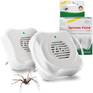 GARDIGO® Spinnenabwehr Ultraschall Stecker - 2er Set I Ultraschall Schädlingsbekämpfer für das Haus gegen Spinnen | 25m² | 27 kHz | Anti Spinnen Stecker | Insektenabwehr Insektenstecker