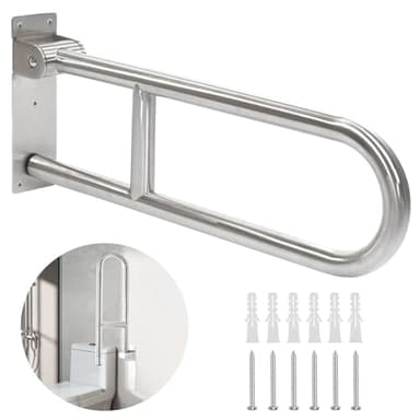 Haltegriff für Senioren, Behinderten WC Haltegriff, Aufstehhilfe Toilette, Klappbar, Edelstahl Stützgriff Toilette, Rutschfest, Haltegriff mit Einer Tragfähigkeit von 350kg
