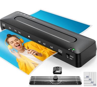 A3 Laminiergerät Laminiermaschine - 5 in 1 Laminiergerät mit Laminierfolien für A3/A4/A5/A6, Heiß und Kalt Laminiergerat Set mit Papierschneider und Eckrunde für den Heimgebrauch Büro Schule Fotos