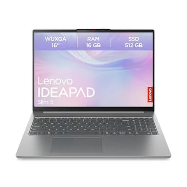Lenovo IdeaPad Slim 5 Laptop | 16" WUXGA Display | AMD Ryzen 7 7735HS | 512GB SSD | 16GB RAM | AMD Radeon 680M Grafik | QWERTZ | Beleuchtet | Windows 11 | Luna Grau | 3 Monate Premium Care