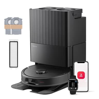 roborock QV 35S-Set Saugroboter mit Wischfunktion, 10.000 Pa HyperForce Saugkraft, Anti-Tangle-Bürsten, Anhebbare Schleudermopps, Intelligente Hindernisvermeidung, All-in-One Dock (Schwarz)