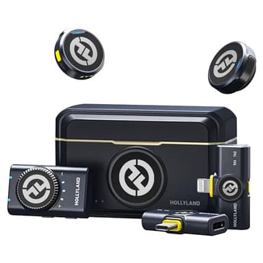 HollylandLark M2 Kabellos Lavalier Mikrofon für iPhone/Kamera/Android/PC – 48 kHz/24-Bit Hi-Fi-Audio, 300 m Reichweite, Rauschunterdrückung, 40 h Laufzeit, YouTube/Vlog/Streaming (2TX + 3RX+Ladecase)