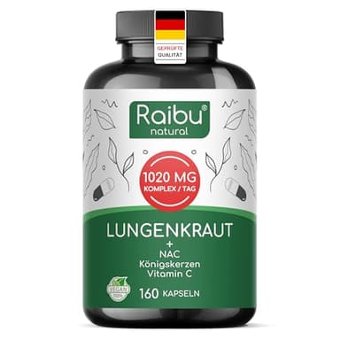 Lungenkraut Kapseln Hochdosiert mit Königskerzen, 600 mg Lungenkraut pro Tagesdosis - 160 Kapseln mit NAC & Vitamin C - 20:1 Hochkonzentrierter Extrakt - Vegan & Ohne Zusätze