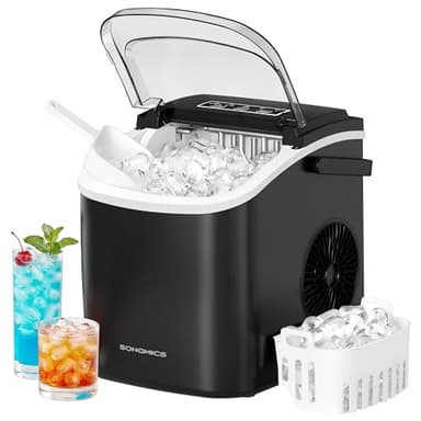 SONGMICS Eiswürfelmaschine, Eiswürfelbereiter, Eismaschine mit Selbstreinigung, in 6 Minuten 9 Würfel in 2 Größen, 12 kg in 24 Stunden, tragbar, Küche, WG, Party, Camping, tintenschwarz XZB001B1EU