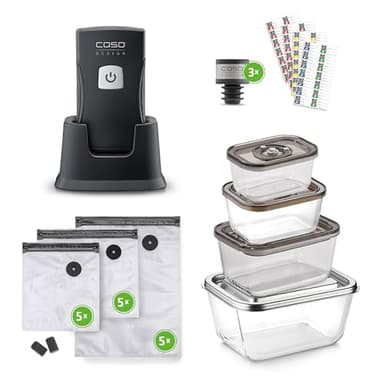 CASO Vacu OneTouch Pro Set - kabelloser Handvakuumierer mit umfangreichem Zubehör, Vakuumiergerät mit starker Pumpenleistung 12 Liter/Minute, langlebiger Lithium-Ionen-Akku für 85 min Laufzeit