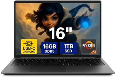 Difinity 16 Zoll HighEnd Gaming Notebook Made in Germany mit 3 Jahren Garantie! Ryzen9 6900HX 16 Threads 4.9 GHz, Radeon RX 680M 8GB, 16 GB DDR5, 1TB, USB 3.0, WLAN, BT, Windows 11, MS Office - 8123