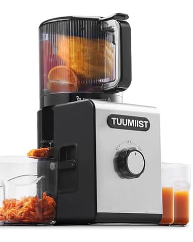 TUUMIIST Entsafter‚ Slow Juicer mit 150mm Extra Großem Einfüllschacht, Entsafter Gemüse und Obst Testsieger anwendbar Ganzes Obst und Gemüse, Saftpresse BPA-Frei, Glanzschwarz