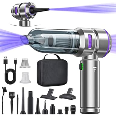 4-in-1 Handstaubsauger Akku,Auto Staubsauger Stark,28000PA Handstaubsauger Kabellos,3-Gang 240000 U/min Elektrische Staubgebläse Druckluftspray für Auto,Küche,PC,Sofa,Büro,Haus& Tierhaar Reinigung.