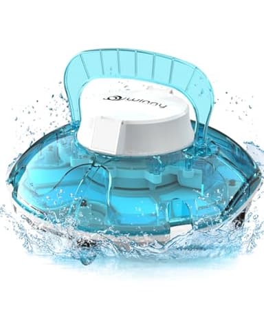 WINNY POOL CLEANER Winny 200 Poolroboter, Poolsauger kabellos mit Akku, 75 Min. Laufzeit, für Aufstellpools bis 60 m², Doppelfiltration, Automatisches Parken, Kompakt Leicht (Transparentes Blau-Weiß)