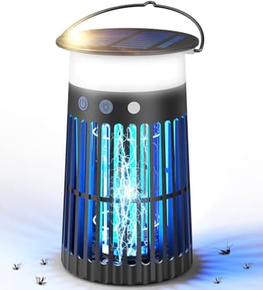 Mückenlampe Solar mit Akku 4000mAh & RGB Licht, Elektrischer Insektenvernichter 4200V für Outdoor & Indoor, Fliegenfalle gegen Mücken für Garten, Terrasse, Camping & Schlafzimmer