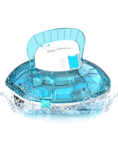 WINNY POOL CLEANER Winny 200 Poolroboter, Poolsauger kabellos mit Akku, 75 Min. Laufzeit, für Aufstellpools bis 60 m², Doppelfiltration, Automatisches Parken, Kompakt Leicht (Transparentes Blau)