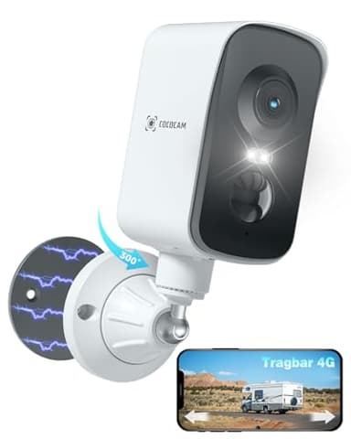 COCOCAM Tragbare Magnetische 4G Überwachungskamera mit SIM Karte Außen/Innen, 2K kabellose Kamera für Wohnmobile, Camping und Reisen,300°Schwenkbereich, 10000Ah Akku, Integrierte SIM-Karte(Kein WLAN)