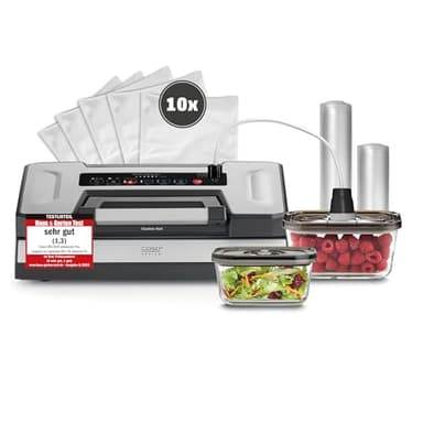 CASO VRH 800 Advanced Pro Vakuumierer – Flüssigkeiten vakuumieren, 20 l/min Doppelkolbenpumpe, -0,9 bar, Doppelnaht 30 cm, Rollenbox + Cutter, Edelstahl, Beutel & Boxen, für Fleisch & Fisch