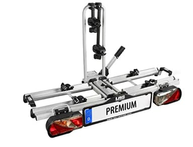 EUFAB 12011LAS Fahrradträger PREMIUM, E-Bike geeignet, komplett vormontiert, Diebstahlschutz, für 2 Fahrräder, für Anhängerkupplung, schwarz, grau