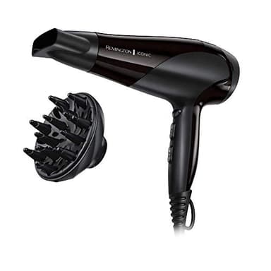 Remington Haartrockner Ionen [leicht, Diffusor & Stylingdüse] schwarz (2200W, Keramik-Ionen: schonendes Styling & gleichmäßige Wärmeverteilung, 3 Heiz- & 2 separate Gebläsestufen + Abkühlstufe) D3198
