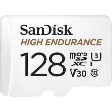 SanDisk High Endurance microSDXC Speicherkarte 128 GB + Adapter (Für Dash-Cams und private Überwachungskameras, 100 MB/s Lesen, V30 für Full-HD und 4K-Videos)