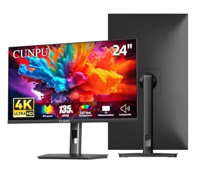 CUNPU 24 Zoll 4K Monitor, Höhenverstellbar, mit 2 Lautsprecher, SRGB 135%, AdobeRGB DCI-P3 100%, IPS Panel, UHD (3840 x 2160), 1,07 Mrd.+ Farben, Sync, 2*DP/2*HDMI, Flacher Bildschirm, Schwarz