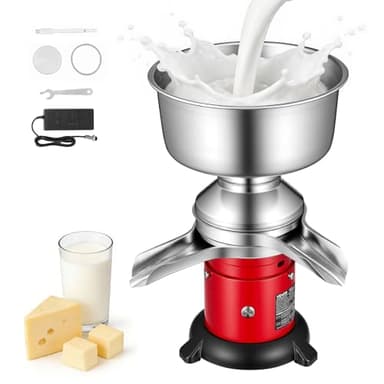 VEVOR Elektrischer Milchabscheider 40 W, 60 L/H Milchseparator mit Runder Standfuß Tastensteuerung, 10500 U/min Trennmaschine für Milch, Milchzentrifuge aus 304 Edelstahl mit 4,5L Milchtank für Küche