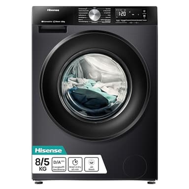 Hinsense WD3S8043BB3 Waschtrockner/ConnectLife /16 Programme /8 KG, 54 Liter /1400 U/min/Dampffunktion/JetWash/Anti-Allergie Program/Auto Program/Eco Wash/Steam Refresh/Schwarz