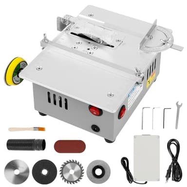 240W Mini Tischsäge, Duale Motorsteuerung Tischkreissäge mit 2-Zoll-Schleifscheibe, 10 Polierkissen und 4 Sägeblatt, Einstellbare Schnitttiefe Tischkreissägen, EU-Stecker