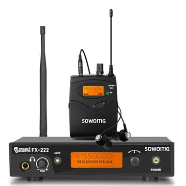 SOWOITIG Kabelloses In-Ear-Monitoring-System – Professionelles UHF-IEM-System (Mono) mit Rackmount-Metall-Sender, 1 Bodypack-Empfänger mit Ohrhörer, 100 Frequenzen, 80 m Reichweite für Sänger & Bands