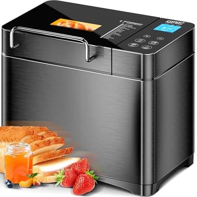 KEEPEEZ 710W Konvektion Brotbackautomat mit Doppelten Heizrohren, Keramikform, Zutatenfach, Touchscreen, Edelstahl Brotbackmaten 1kg, 17 Programme, glutenfrei, sauerteig, rezeptbuch, Zeitvorwahl