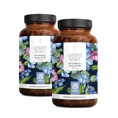 NATURTREU Lungenkraut Kapseln - Extrakt aus 3.000mg Lungenkraut pro Tagesdosis - Hochdosiert und optimal ergänzt mit Thymian, Eukalyptus, NAC & Vitamin B2 - Vegan & Laborgeprüft in Deutschland