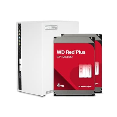 QNAP TS-233-24WD-US 2 Bay Home NAS mit 4TB Speicherkapazität, vorkonfiguriertes RAID 1 WD Red Plus HDD Bundle, mit 1GbE Ports