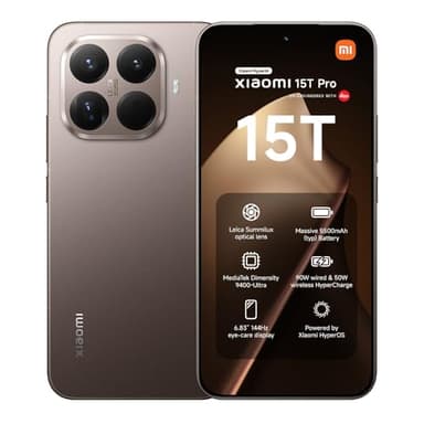 XIAOMI 15T Pro, Smartphone 12+512GB, Handy mit Android, 6,83" 144Hz augenschonendes Display, MediaTek Dimensity 9400+, 50MP Leica 5X Pro Teleobjektiv, 5500mAh, Moka Braun, 2Jahre Garantie