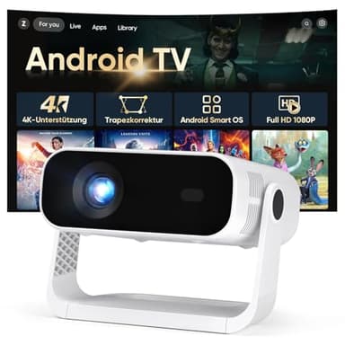 2026 Neuer Smart Mini Beamer Integrierte APP, Android 14, Full HD 1080P, unterstützt 4K-Decodierung, 25000 Lumens, Automatische Trapezkorrektur, WiFi6 & BT5.2 ，Beamer 4K Heimkino für Handy/HDMI/PC