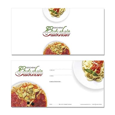GESCHENKGUTSCHEINcom by POS-HAUER. 100 Gutscheine, blanko zum selbst Ausfüllen. Für Pizzeria Gastronomie Pizzeria.