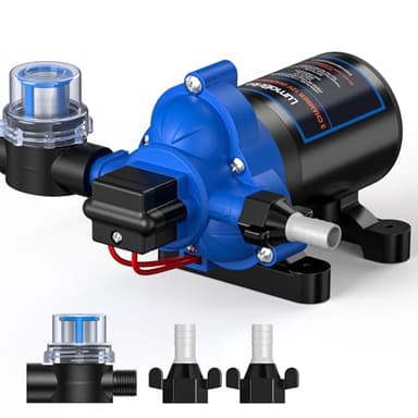 LumaBrite Wasserpumpe 12V Druckwasserpumpe, 3.0 GPM 50 PSI Wasserpumpe Selbstansaugend mit Druckschalter Wohnwagen 12v Membranpumpe für Camping Gartenbewässerung, Boote