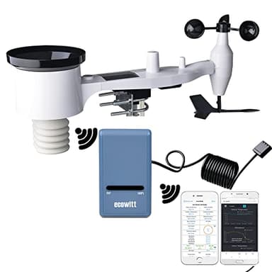 ECOWITT Wetterstation mit Außensensor GW1101, drahtloser solarbetriebener 7-in-1-Außensensor, WLAN-Gateway für den Innenbereich GW1100, unterstützt das Hochladen Sever APP 868 MHz
