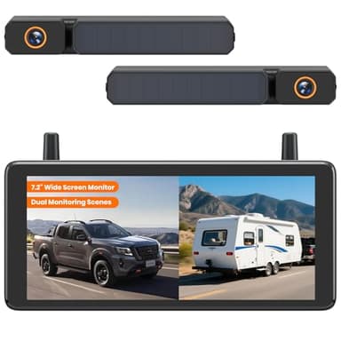 AUTO-VOX 7,2" DVR Solar Rückfahrkamera Kabellos, 2Min Schnellinstallation, 1080P Batteriebetriebene, Unterstützt 2 Kanäle, IP69K Wasserdicht Rückfahrkamera Funk für PKW/SUV/Transporter/LKW/Anhänger